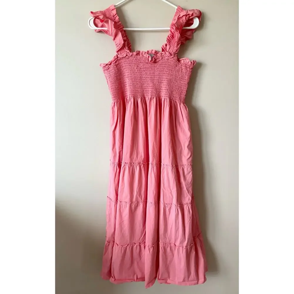 HILL HOUSE HOME Ellie Nap Dress Poplin Midi Limited Edition Coral L - Picture 3 of 8